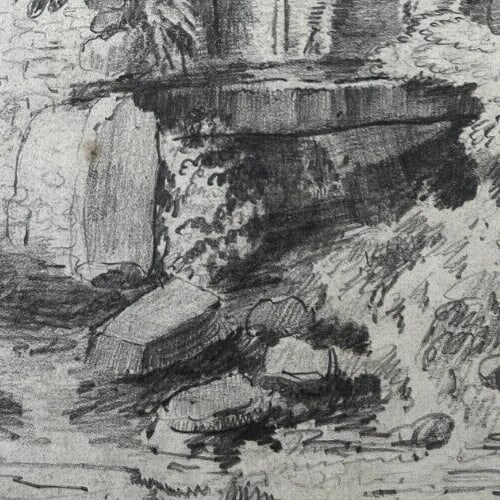 Landscape House, Farm, River 19th century - Drawing Original Antique Pencil - 3