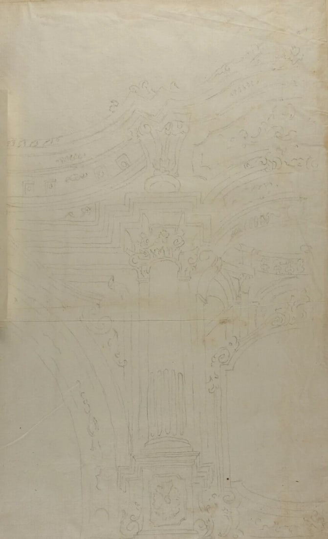 18th Century French Pencil Drawing Architecture Decoration Ornamentation - 2