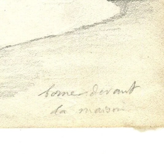 Landscape, Column, Carriage - Drawing Antique Pencil Original Artwork - 5
