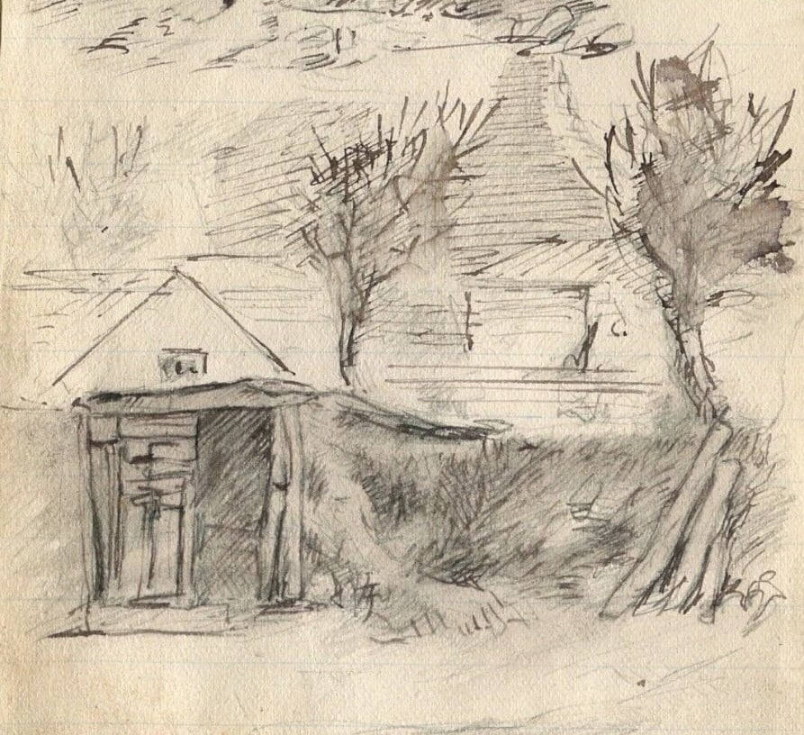 1900 Farms, House, Landscape - Drawing Antique Ink Original Artwork - 3
