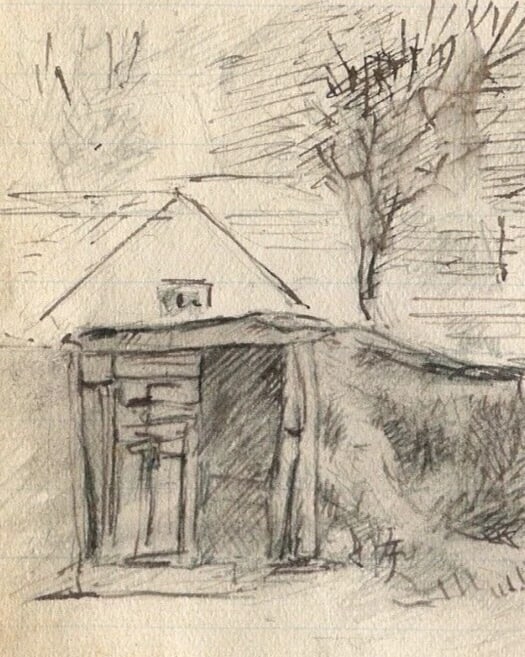 1900 Farms, House, Landscape - Drawing Antique Ink Original Artwork - 4