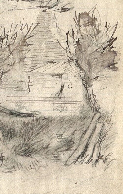 1900 Farms, House, Landscape - Drawing Antique Ink Original Artwork - 6
