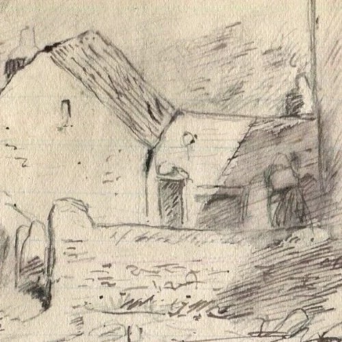 1900 Farms, House, Landscape - Drawing Antique Ink Original Artwork - 7