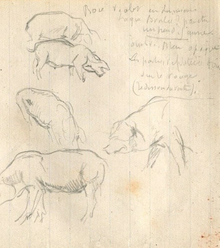 Pig, House, Trees Sketches Artwork Vintage Pencil Original Pencil Drawing (1 of 8)