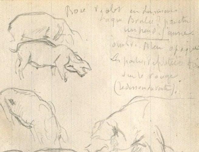 Pig, House, Trees Sketches Artwork Vintage Pencil Original Pencil Drawing - 4