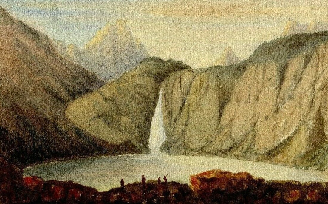 A.Collomb Landscape Lake Oo Pyrénées - Antique Original Drawing signed: Watercolor on paper 14 x 21 cm / 5.51 x 8.26 inches laminated on paper Reserve: $110.00 Shipping: Domestic: Flat-rate of $22.00 to anywhere within the contiguous U.S. International: Foreign shipping