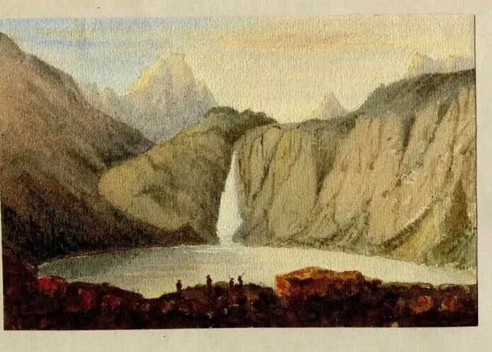 A.Collomb Landscape Lake Oo Pyrénées - Antique Original Drawing signed - 3