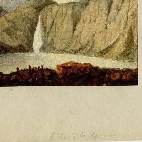 A.Collomb Landscape Lake Oo Pyrénées - Antique Original Drawing signed - 5