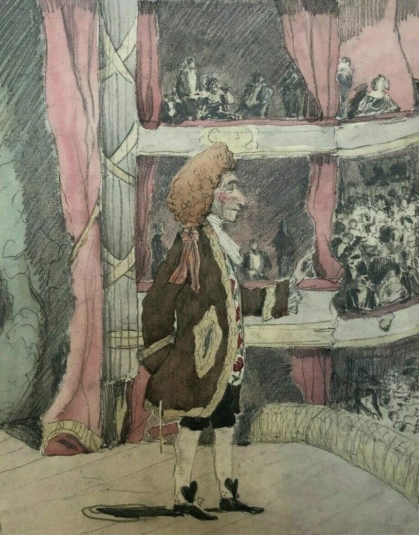 Opera Singer, Man in a Theater - Vintage Drawing Original Artwork: Pencils on paper 29 x 23 cm / 11.41 x 9.05 inches stains Reserve: $110.00 Shipping: Domestic: Flat-rate of $22.00 to anywhere within the contiguous U.S. International: Foreign shipping rates are