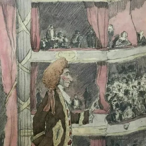 Opera Singer, Man in a Theater - Vintage Drawing Original Artwork - 5