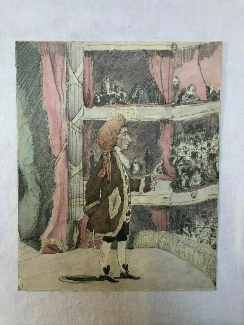 Opera Singer, Man in a Theater - Vintage Drawing Original Artwork - 6