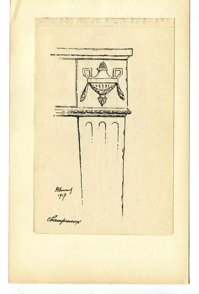 Saint-Gengoult Badge, Columns - Drawing Vintage Ink Original 1917 signed x3 - 5