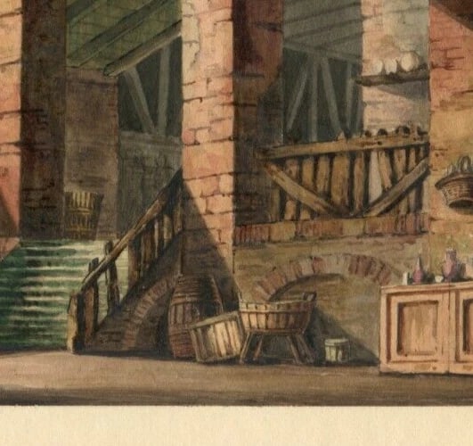 19th Architecture, House Interior, People - Drawing Antique Original 19th century - 5