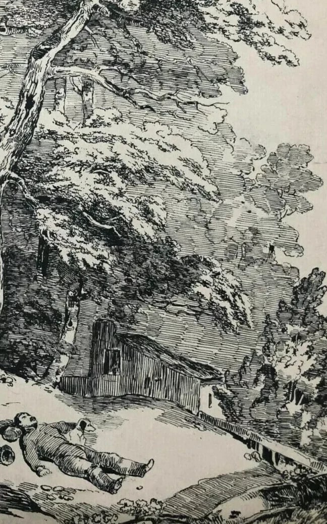 19th Century French Ink Drawing Landscape Figure Man Tree Antique Original - 7
