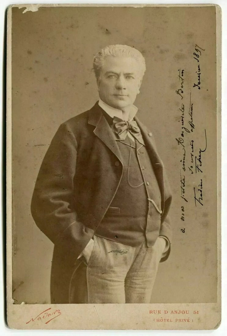 1897 NADAR Portrait - Cabinet Card Photograph Vintage Signed: Albumen mounted on a cabinet card Dimension: 162 x 105 mm Reserve: $110.00 Shipping: Domestic: Flat-rate of $22.00 to anywhere within the contiguous U.S. International: Foreign shipping rates are