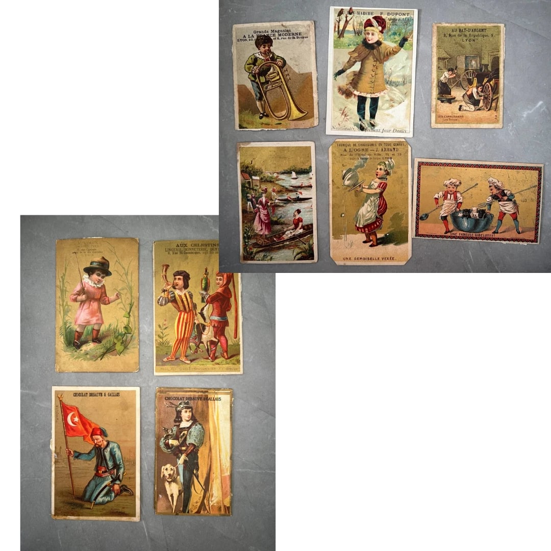Set of 10 Antique Trade Cards - 19th Century Advertising Ephemera: Dimensions: 10 x 7 cm / 8 x 6 cm / 8.5 x 7 cm Reserve: $80.00 Shipping: Domestic: Flat-rate of $22.00 to anywhere within the contiguous U.S. International: Foreign shipping rates are determined by