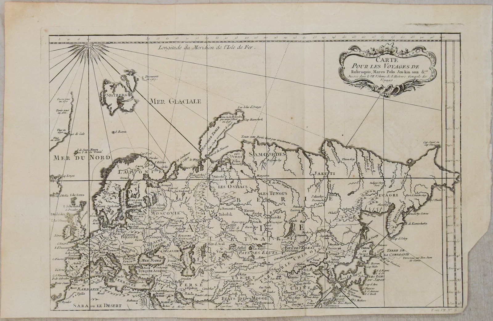 1783 Bellin Map Tracing Explorers Marco Polo and Jenkinson and Showing Asia and Europe -- Carte pour: Title:1783 Bellin Map Tracing Explorers Marco Polo and Jenkinson and Showing Asia and Europe -- Carte pour les Voyages de Rubruquis, Marco Polo, Jen-kin-son, &c.,li>Cartographer:J Bellin Year/Place:17