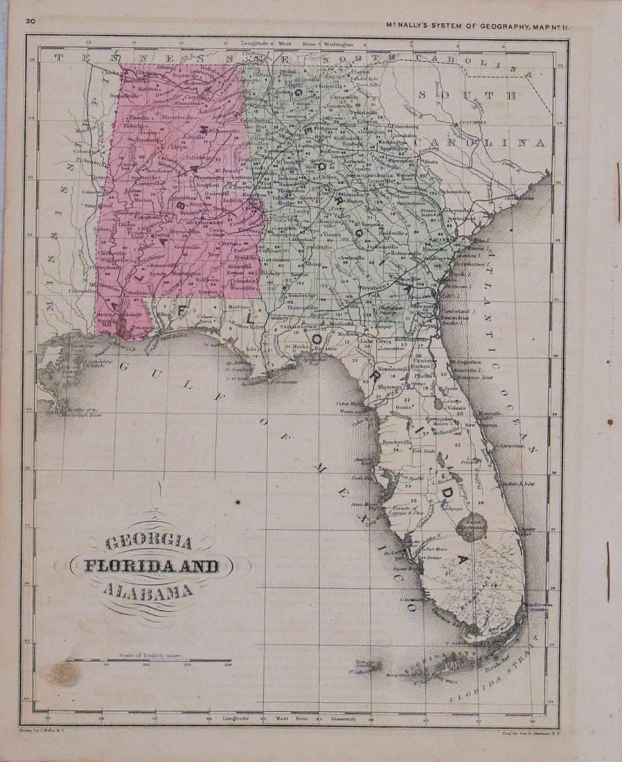 1866 McNally Map of Southern US -- Map of Georgia, Florida and Alabama (1 of 1)