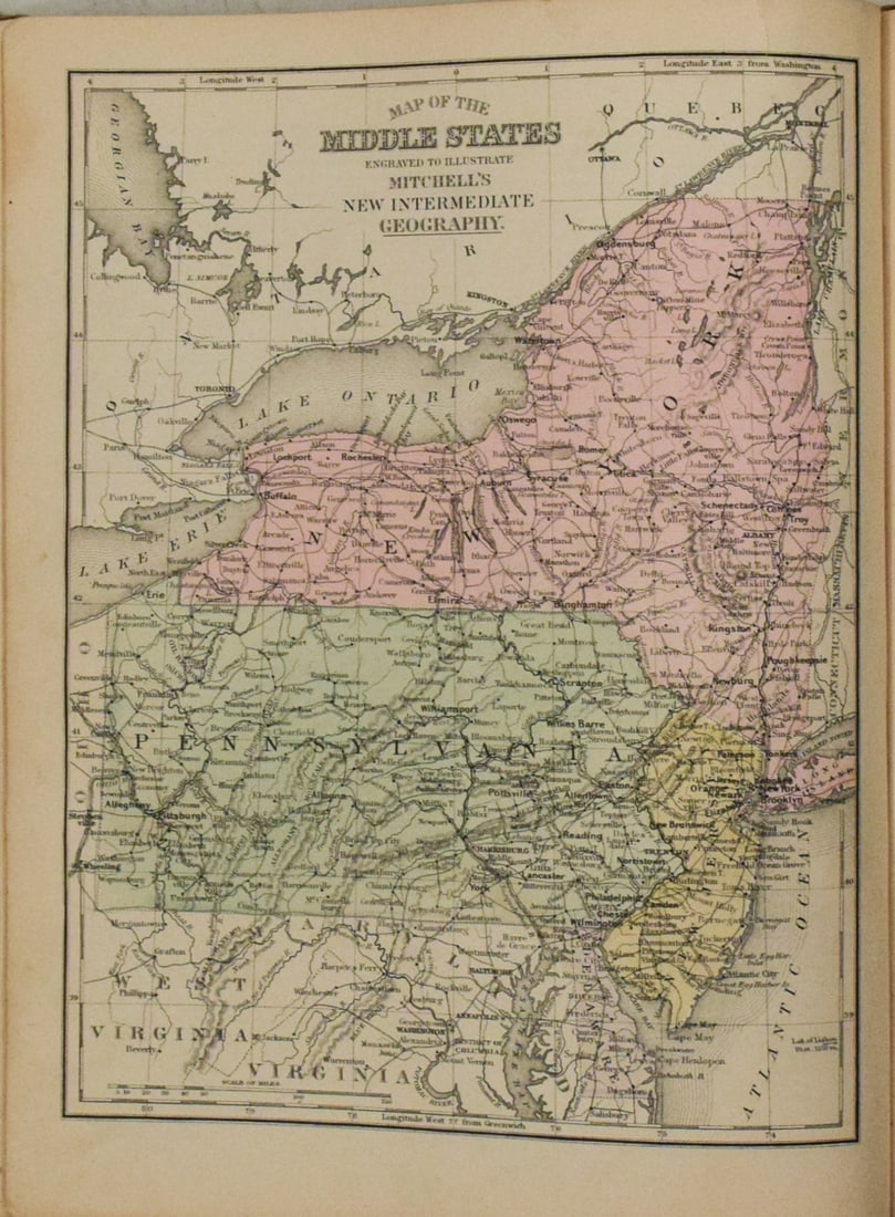 1891 Mitchell Map of New York, Pennsylvania and New Jersey -- Map of MIddle States…: Title:1891 Mitchell Map of New York, Pennsylvania and New Jersey -- Map of MIddle States…,li>Cartographer:S Mitchell Year/Place:1891, Philadelphia Map Dimension (in.):10.6 X 8.2 in. Description: