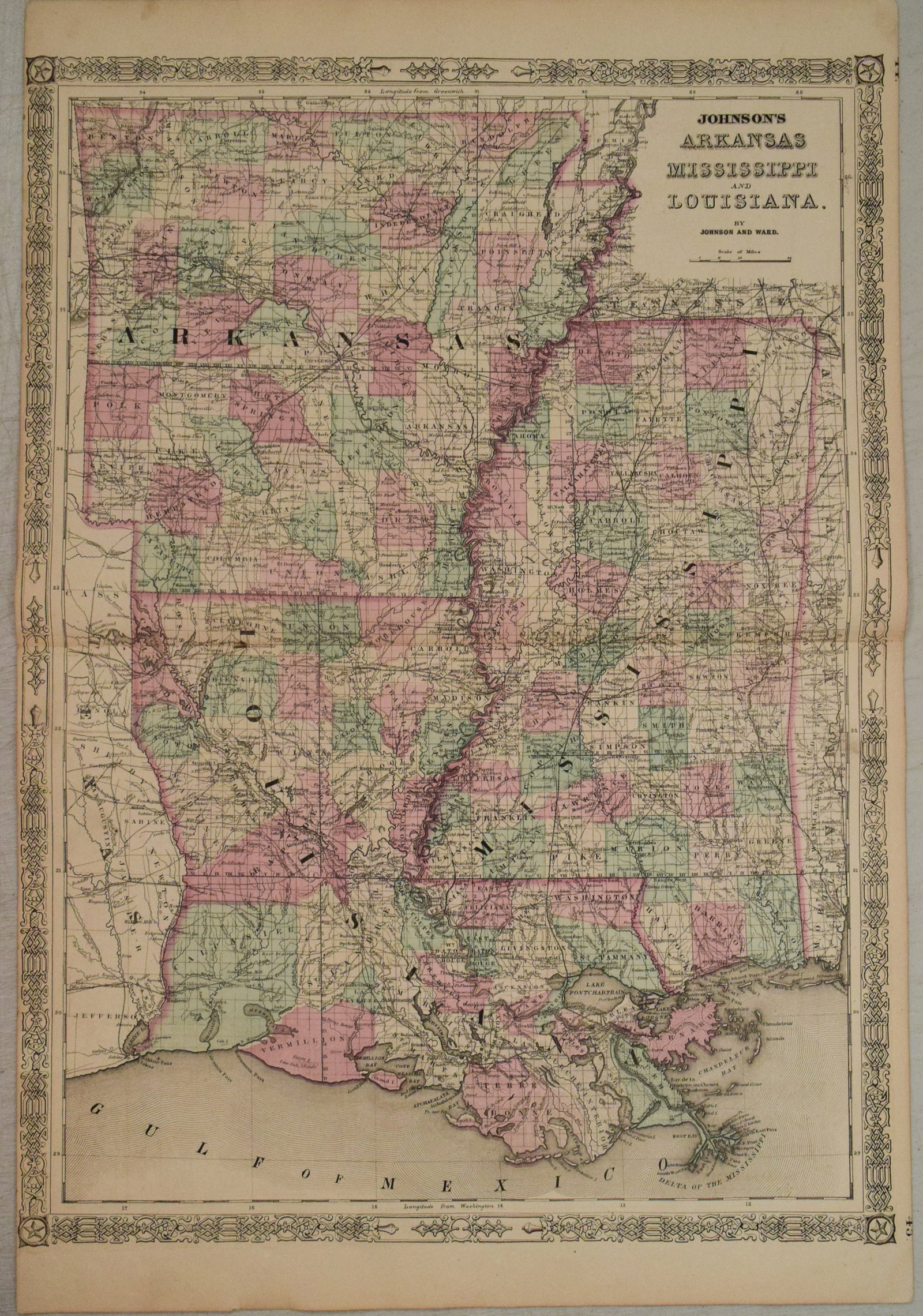 1866 Johnson Map of Arkansas, Mississippi and Louisiana -- Johnson's Arkansas, Mississippi and (1 of 1)