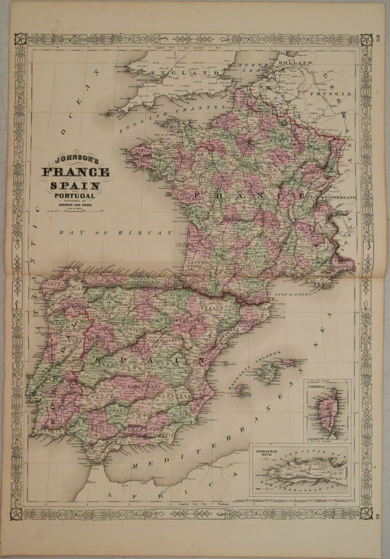1866 Johnson's Map of France, Spain, Portugal -- Johnson's France, Spain and Portugal (1 of 1)