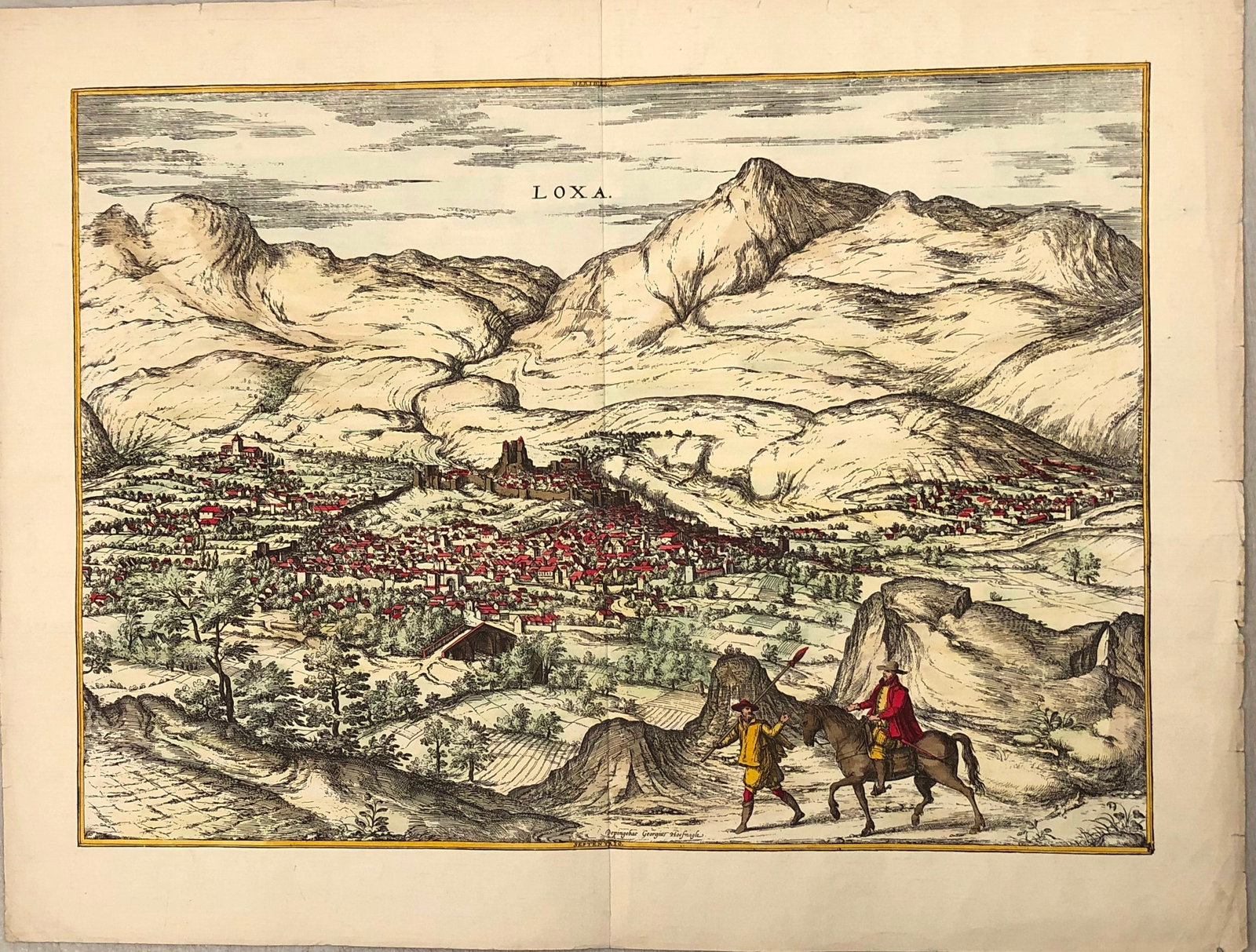 1572 but 19th century Braun and Hogenberg View of Loja, Spain -- Loxa: Title:1572 but 19th century Braun and Hogenberg View of Loja, Spain -- Loxa,li>Cartographer:Braun and Hogenberg Year/Place:1572, Koln Map Dimension (in.):14 X 19.5 in. Description:This is a very nice