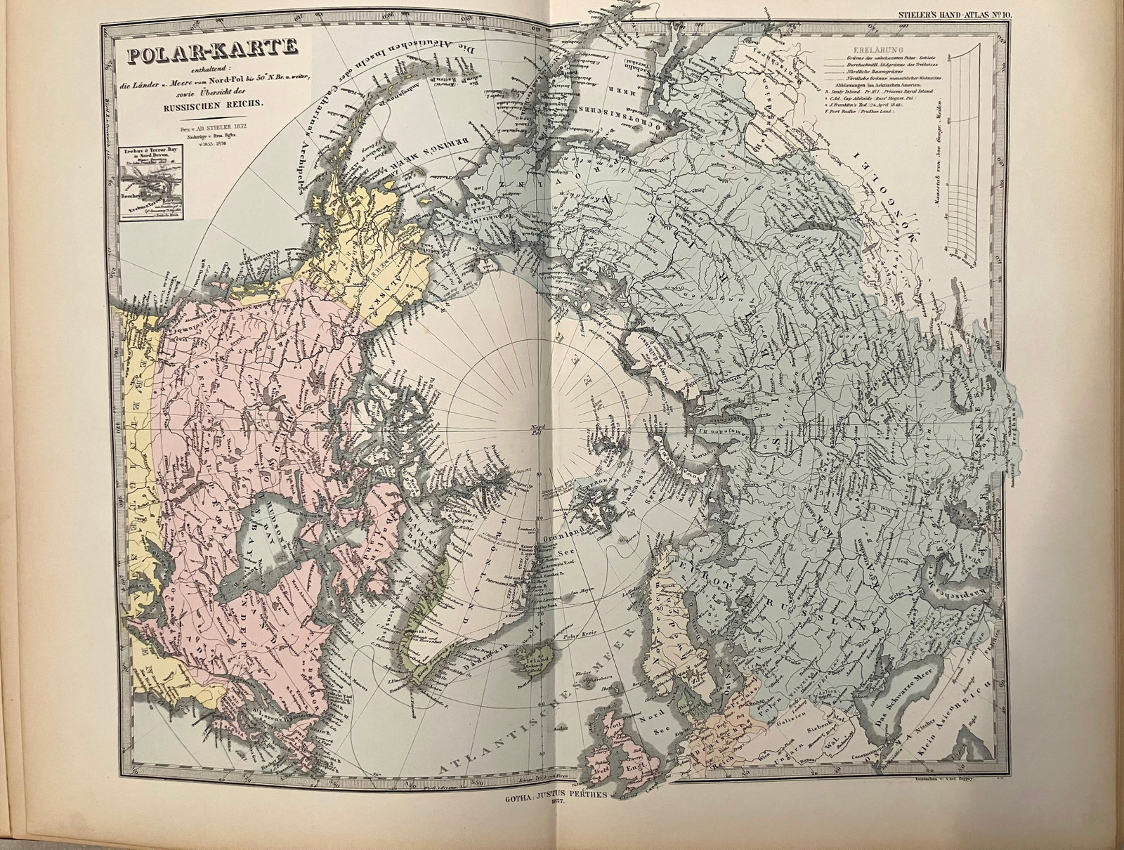 1877 Stieler Map of the North Pole -- Polar-Karte Enthaltend: die Lander u. Meere vom Nord-Pol… (1 of 1)