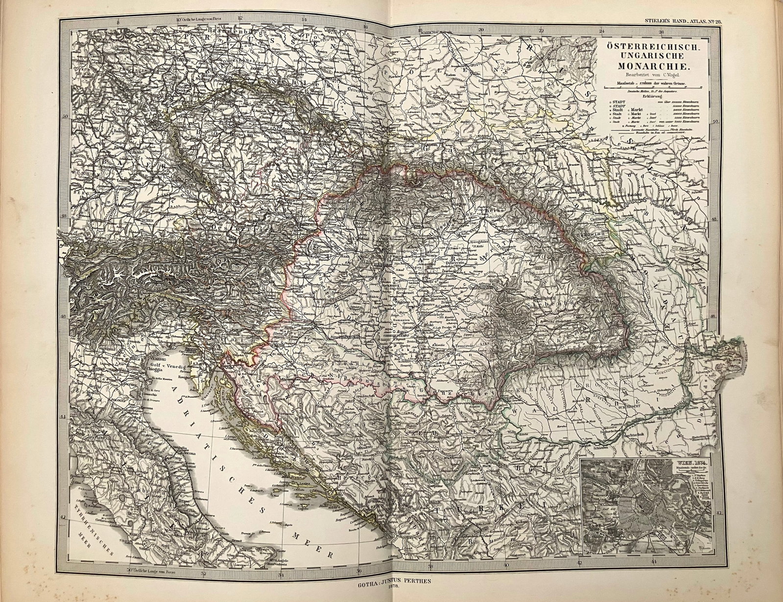 1877 Stieler Map of Austrian - Hungarian Empire -- Osterreichishe - Ungarishe Monanarchie (1 of 1)