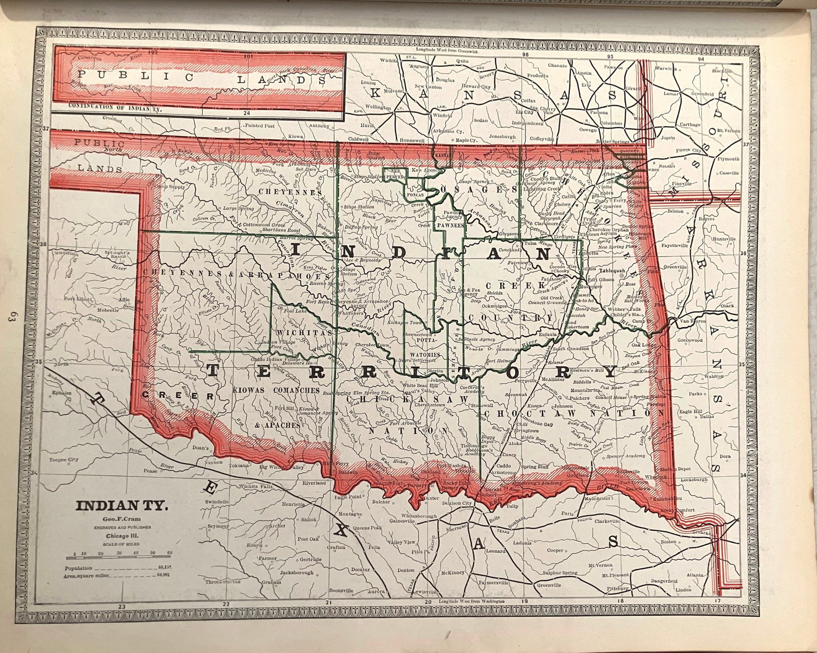 1893 Cram Map of Texas [verso] Indian Territory [verso] Colorado -- Texas [verso] Indian Ty. [verso] - 2