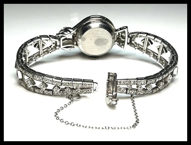 Incredible Estate Diamond and Platinum Hamilton Bracelet/ Hidden Watch - 10