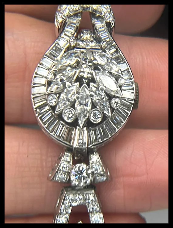 Incredible Estate Diamond and Platinum Hamilton Bracelet/ Hidden Watch - 11