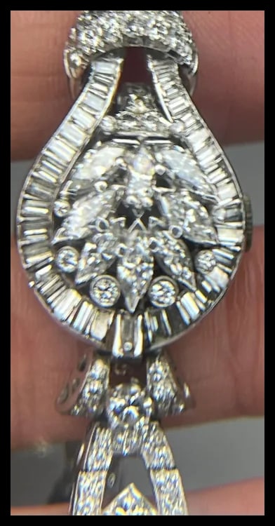 Incredible Estate Diamond and Platinum Hamilton Bracelet/ Hidden Watch - 12