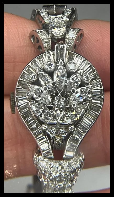 Incredible Estate Diamond and Platinum Hamilton Bracelet/ Hidden Watch - 13