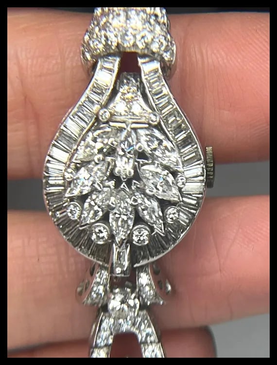Incredible Estate Diamond and Platinum Hamilton Bracelet/ Hidden Watch - 14