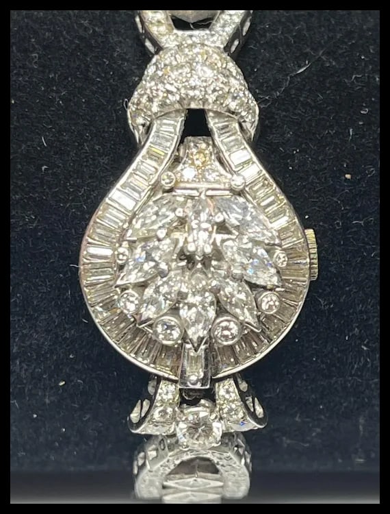 Incredible Estate Diamond and Platinum Hamilton Bracelet/ Hidden Watch - 18