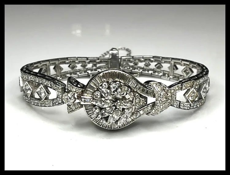 Incredible Estate Diamond and Platinum Hamilton Bracelet/ Hidden Watch - 3