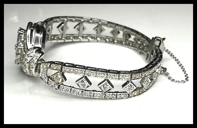 Incredible Estate Diamond and Platinum Hamilton Bracelet/ Hidden Watch - 4