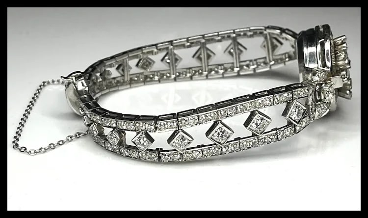 Incredible Estate Diamond and Platinum Hamilton Bracelet/ Hidden Watch - 7