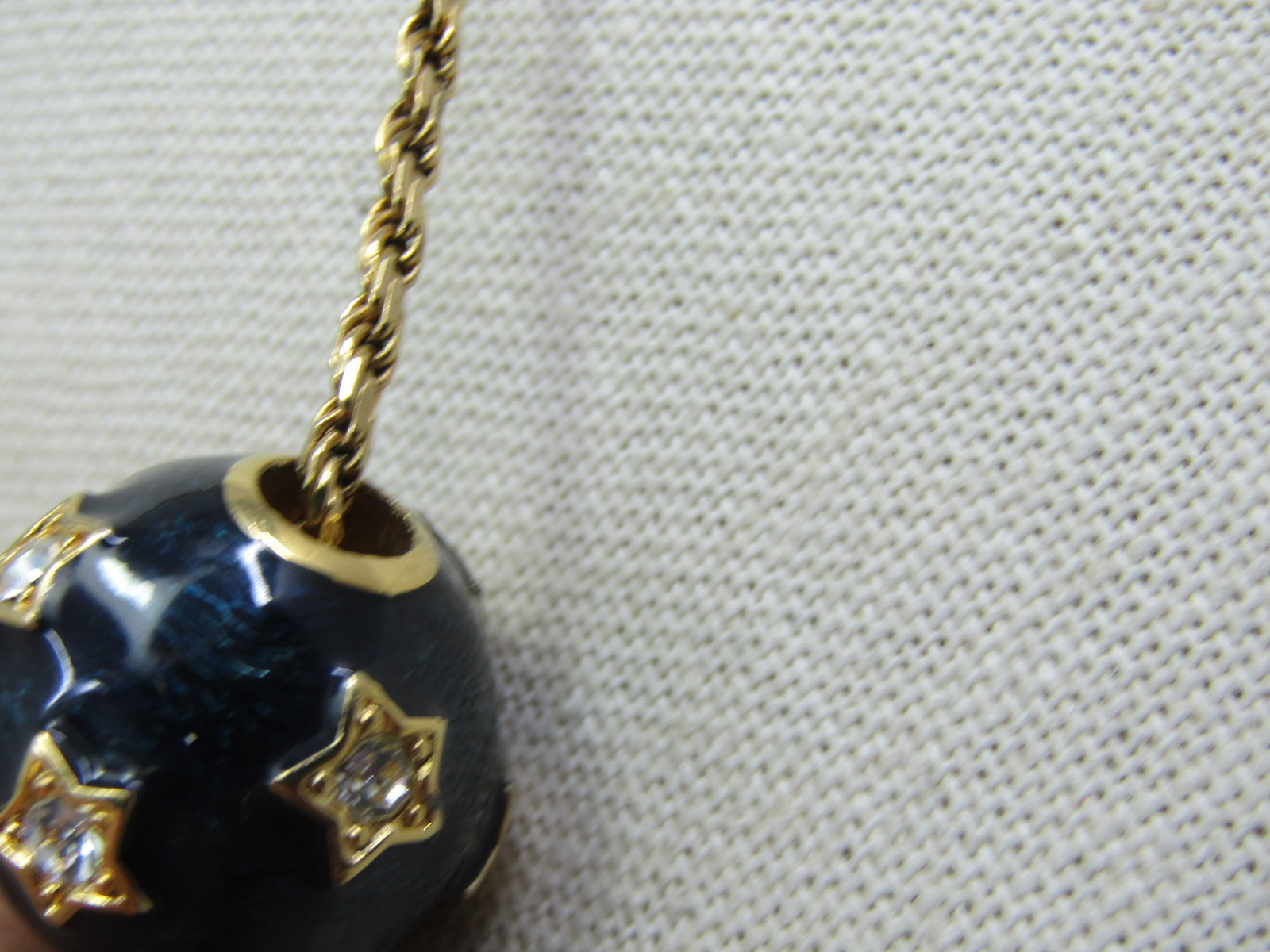 Vintage Sterling Vermeil Blue Enameled CZ Star Round Slide, 24", Signed - 3