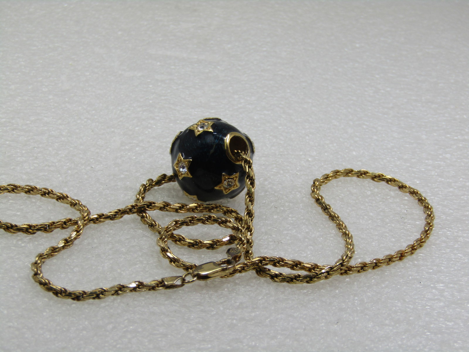 Vintage Sterling Vermeil Blue Enameled CZ Star Round Slide, 24", Signed - 7