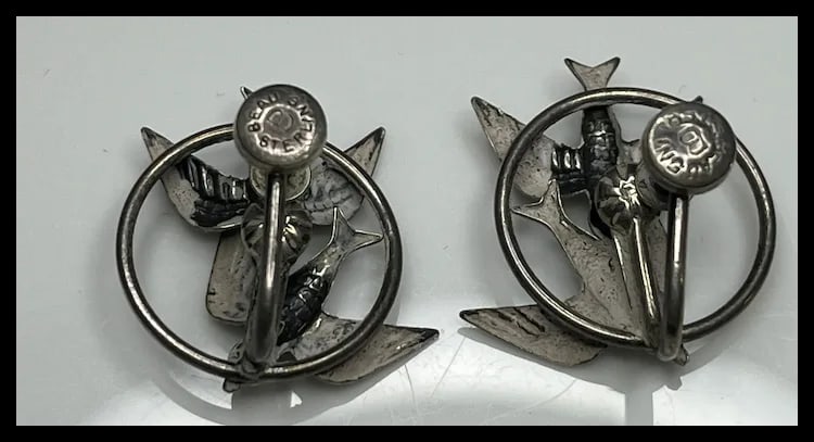 Vintage BEAU Sterling Silver Flying Bird Screw Back Earrings - 3