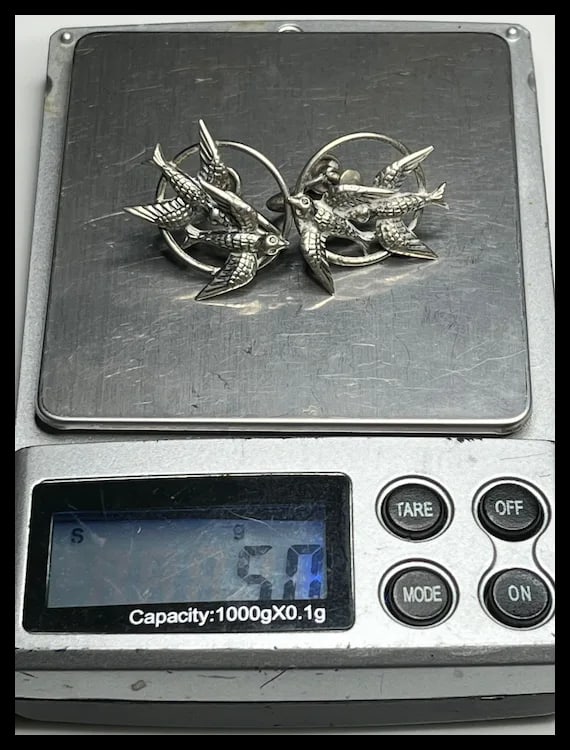 Vintage BEAU Sterling Silver Flying Bird Screw Back Earrings - 4