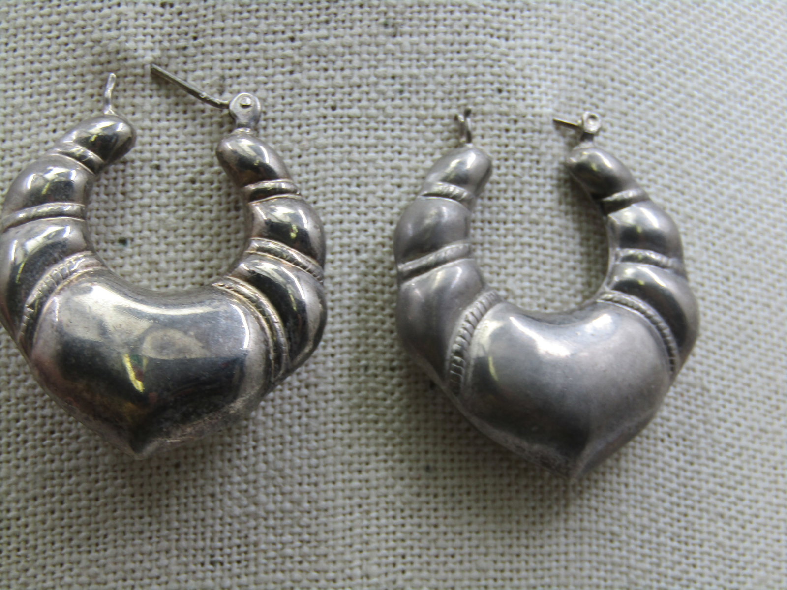 Vintage Sterling Puffy Ridged Pierced Earrings, 1960's-1980's, 1.5", Boho - 2