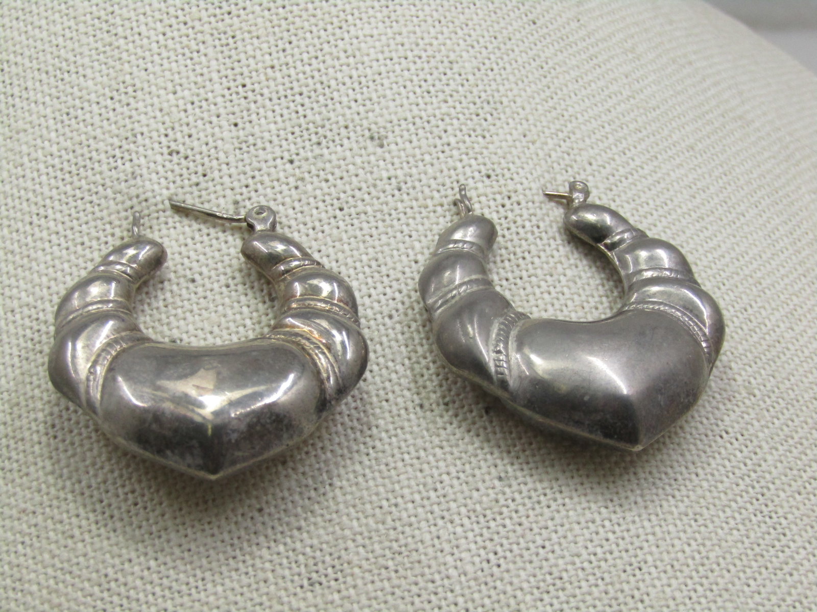 Vintage Sterling Puffy Ridged Pierced Earrings, 1960's-1980's, 1.5", Boho - 4