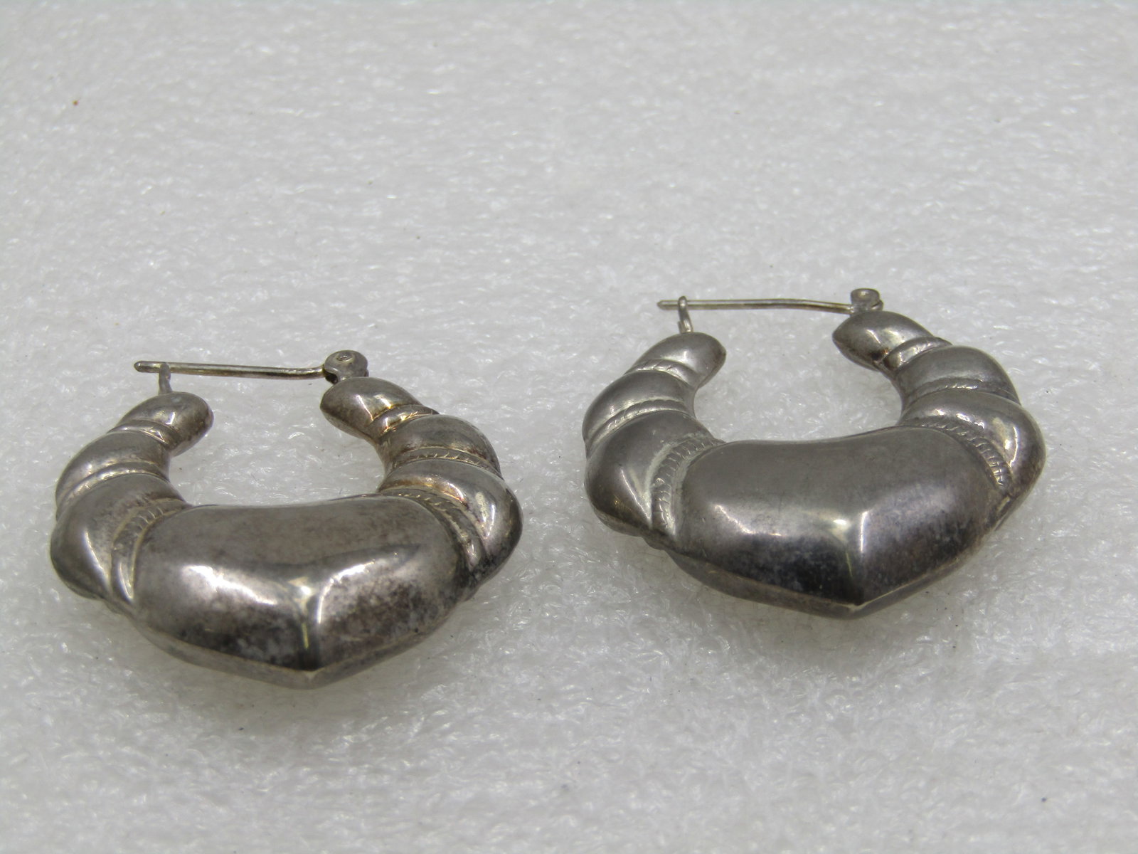 Vintage Sterling Puffy Ridged Pierced Earrings, 1960's-1980's, 1.5", Boho - 5