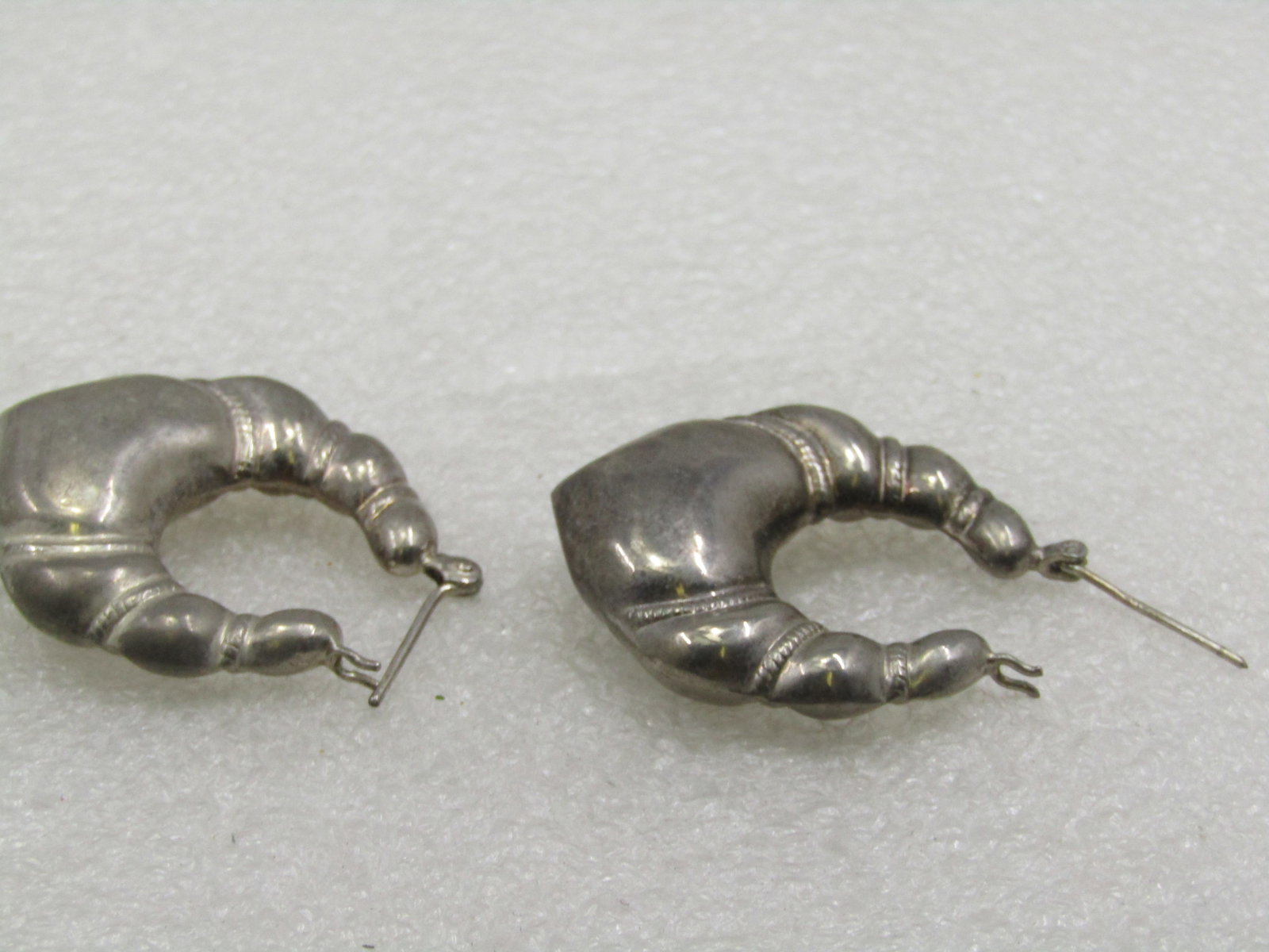 Vintage Sterling Puffy Ridged Pierced Earrings, 1960's-1980's, 1.5", Boho - 6