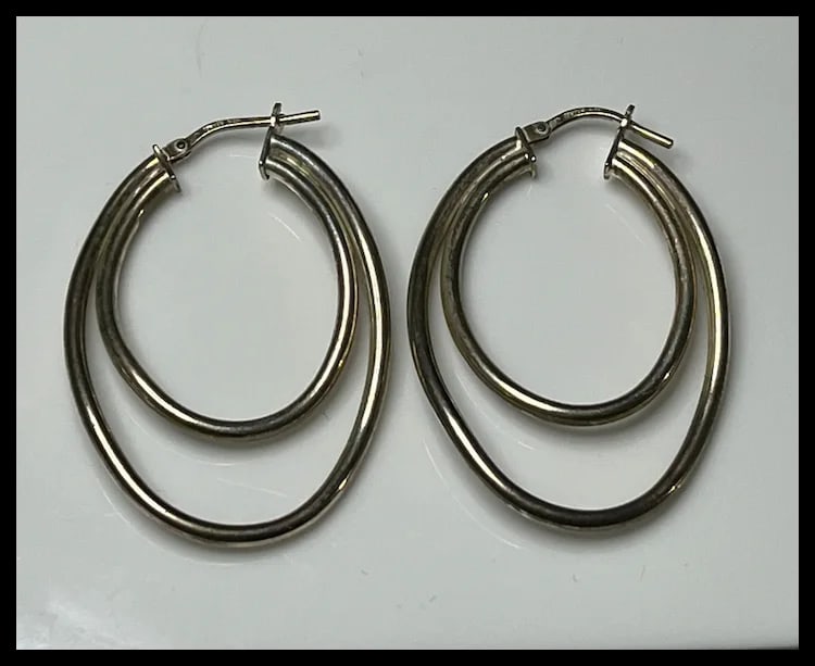 Estate Sterling Silver JORDAN MOM Double Hoop Earrings - 2