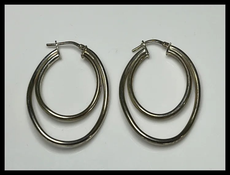 Estate Sterling Silver JORDAN MOM Double Hoop Earrings - 3