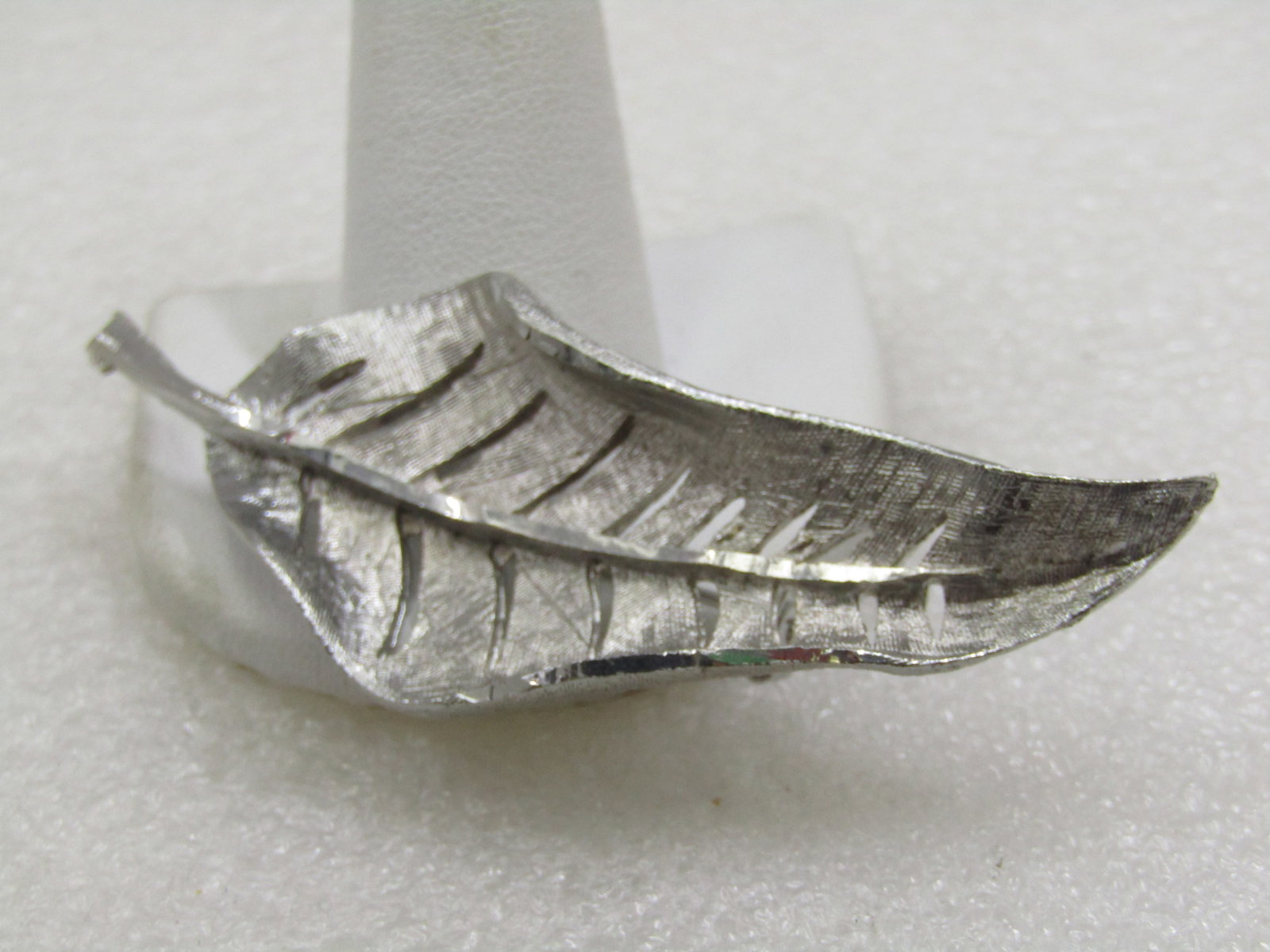 Vintage Silver Tone Leaf Brooch, Signed J.S. 3" - 3