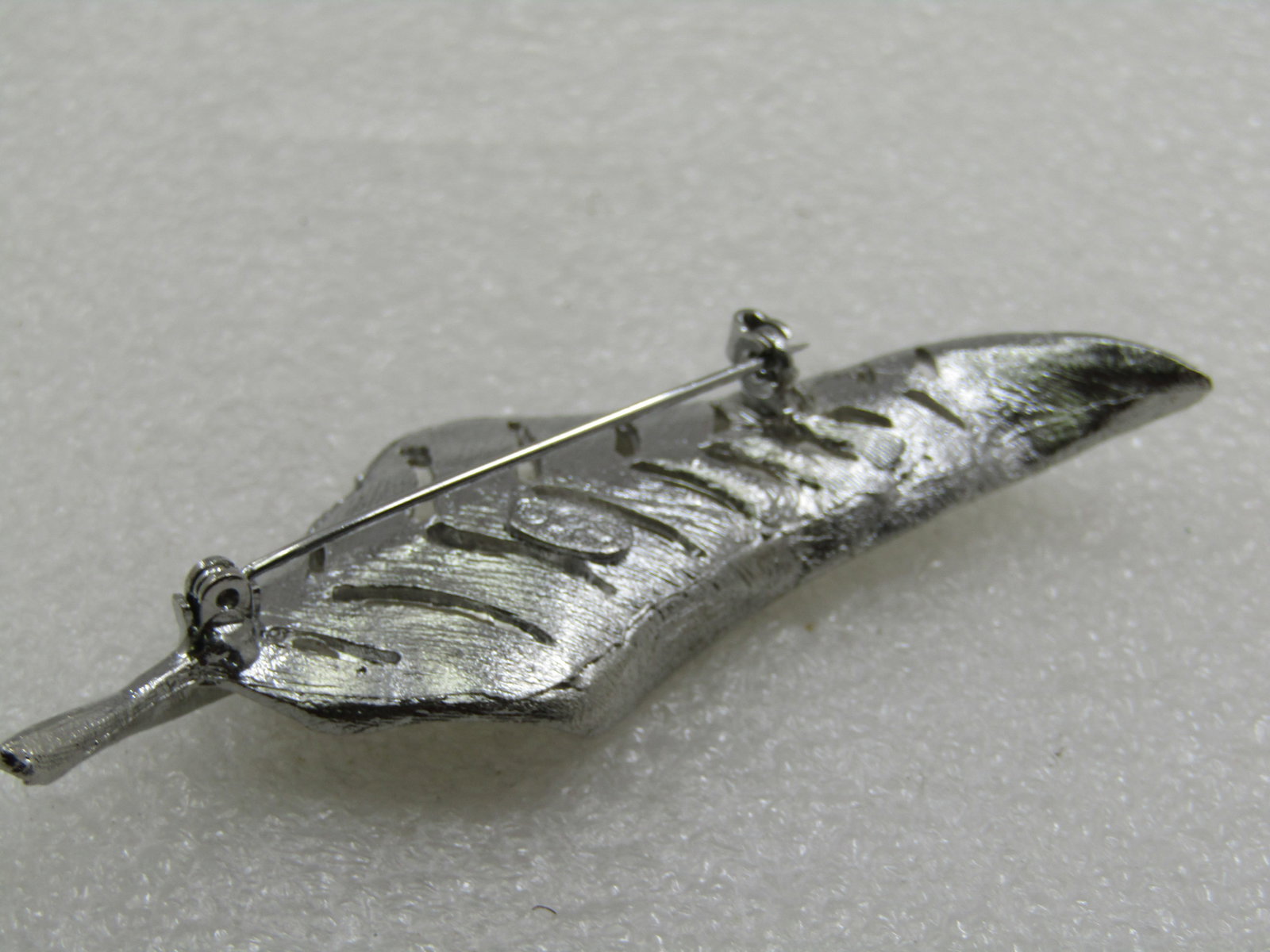 Vintage Silver Tone Leaf Brooch, Signed J.S. 3" - 5